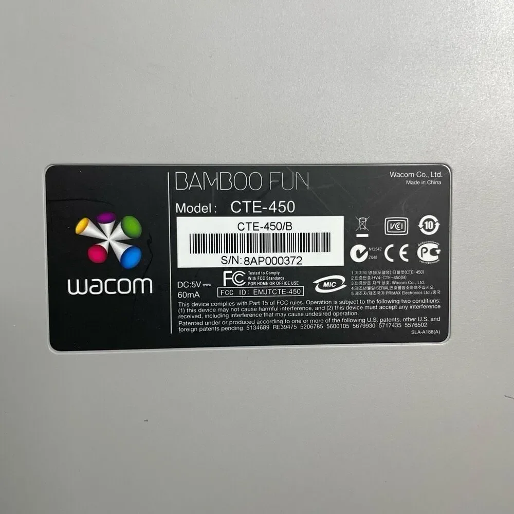 Wacom CTE-450 Bamboo Fun Graphic Writing Tablet with Mouse & Cord, NO PEN